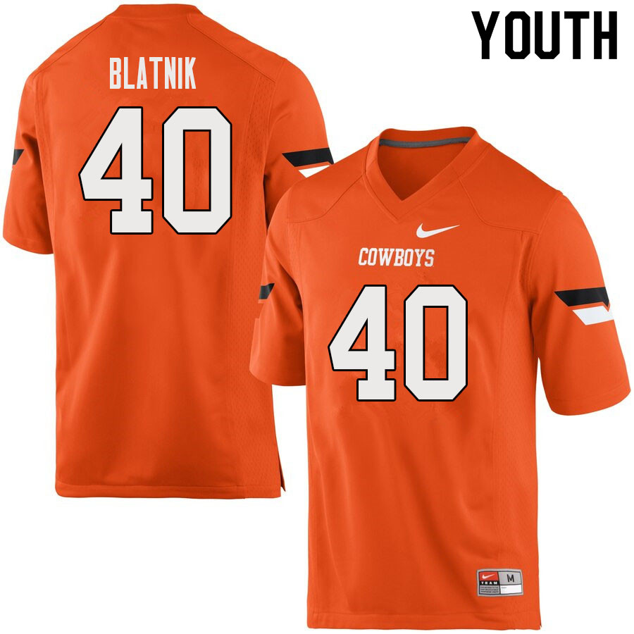Youth #40 Colby Blatnik Oklahoma State Cowboys College Football Jerseys Sale-Orange - Click Image to Close